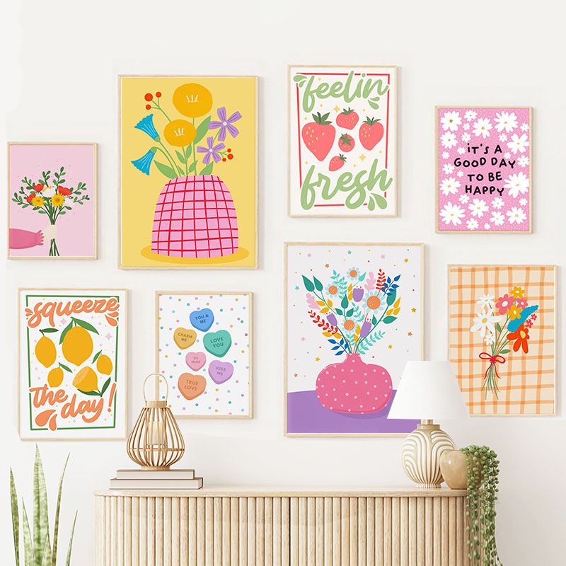 Boho 꽃병 꽃 잎 레몬 과일 그림 벽 아트 캔버스  - Florist Supply Vases 리뷰 및 가격